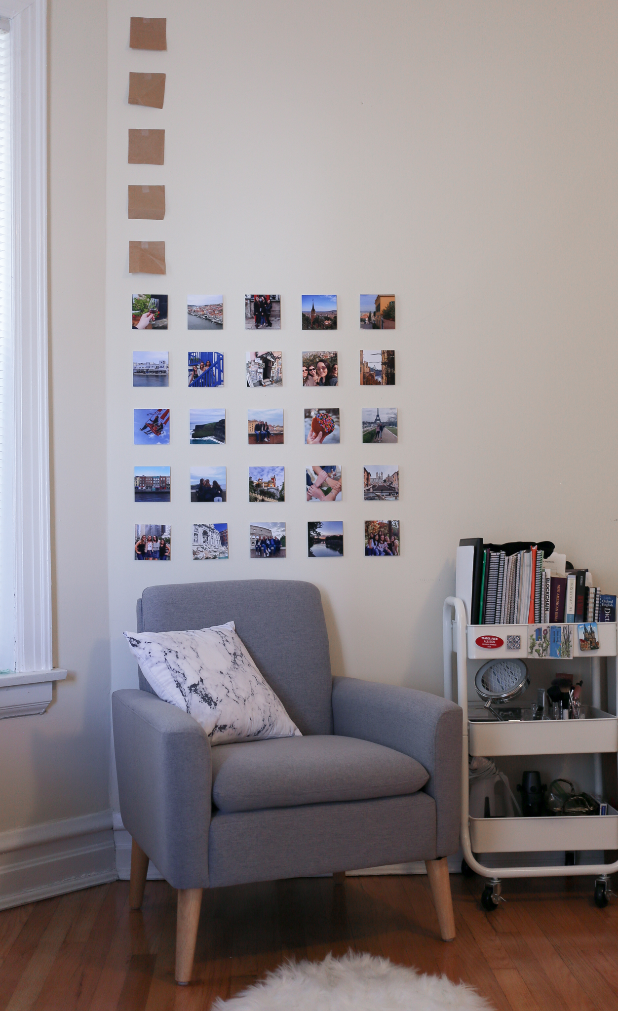 wall partially hung with photos